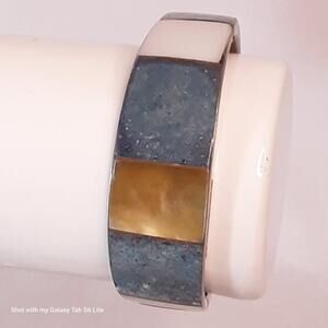Phillipines Silver Tone Cuff Color Block Abalone Mother Of Pearl Panels
